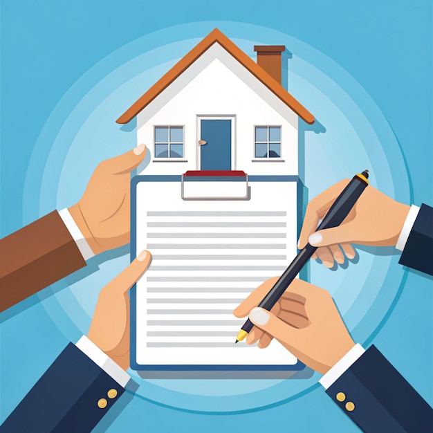 Hands signing a house or apartment contract for real estate deal