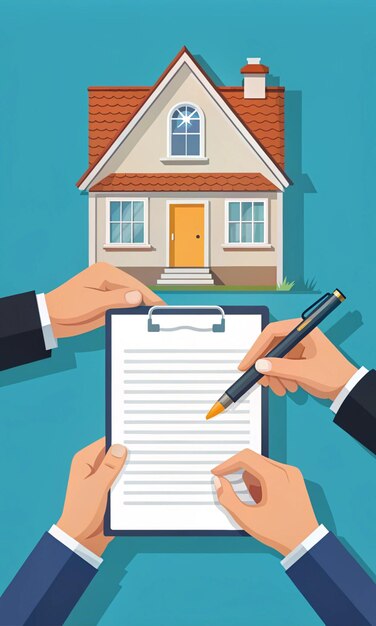 Hands signing a house or apartment contract for real estate deal