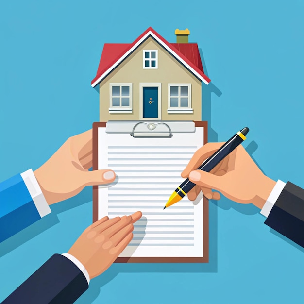 Hands signing a house or apartment contract for real estate deal