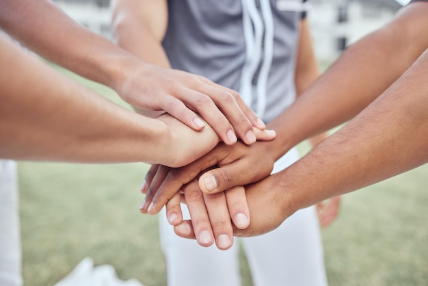 Hands teamwork or fitness friends with support for motivation collaboration or team building for sports goal Diversity trust or baseball group hand for partnership trust or workout exercise