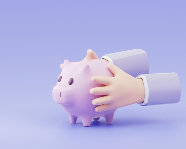 Hands tender holding pink piggy bank savings and invest for future growth 3D Render