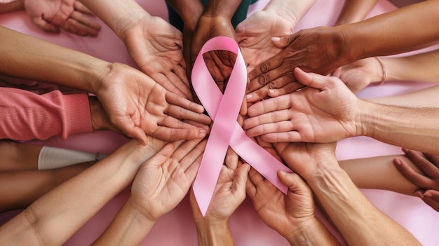 Photo hands together for breast cancer