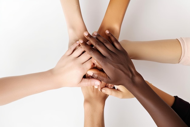 Hands on top of each other diverse group of peoples