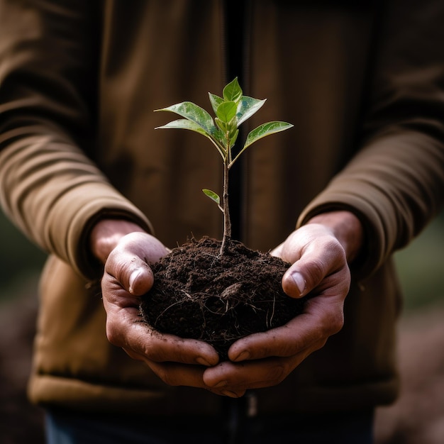 Hands of trees growing seedlings