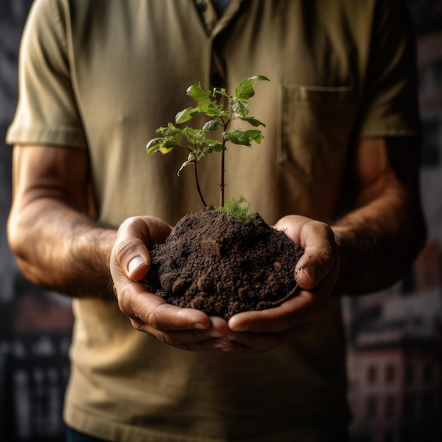 Hands of trees growing seedlings