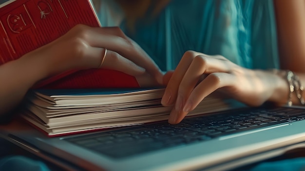 Photo hands typing on a laptop with open educational resources on the screen