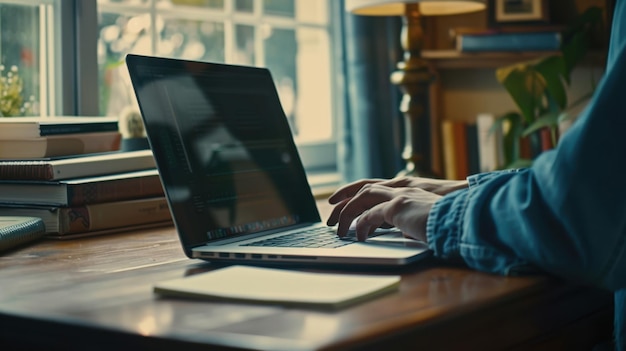 The hands typing on laptop