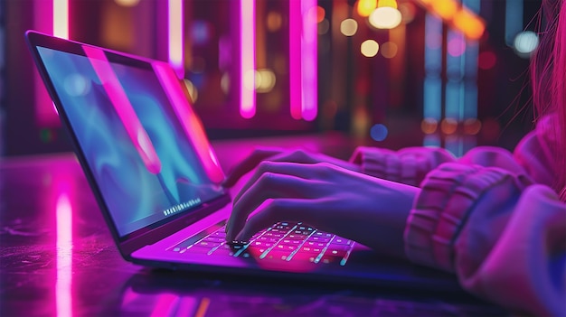 hands using a touchpad on a sleek laptop