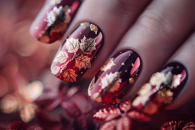 Photo hands with long nails and a bright red and black manicure