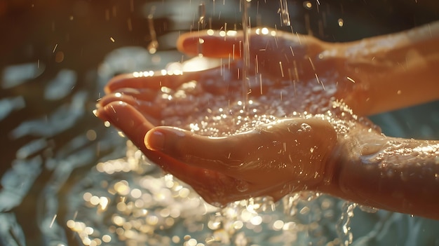 Photo hands woman and water for washing in bathroom for hygiene clean and healthy with wel generative ai