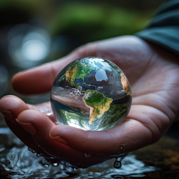 hands of a young man holding a planet earth with a blurred background hands of a young man hold