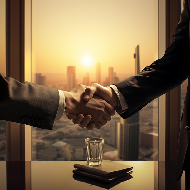 handshake of business people at the table in the office business concept