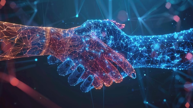 Handshake in digital futuristic style The concept of partnership