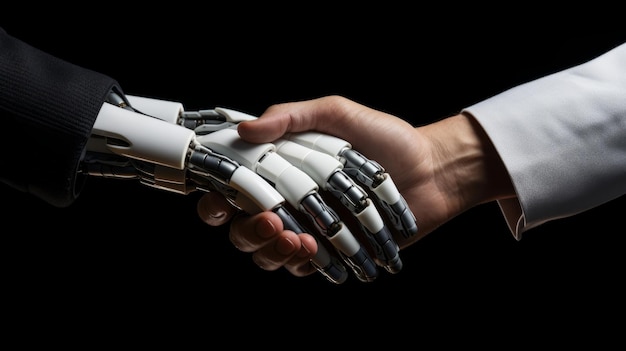 Handshake of human hand and robot hand Collaboration between human and machine Isolated