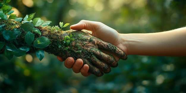 Handshake Between Human and Nature Symbolizing Love