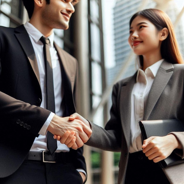 Handshake outside a building