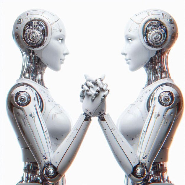 Photo handshake of robot ladies