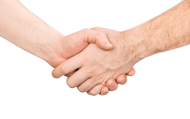 Handshake of two men isolated on white background