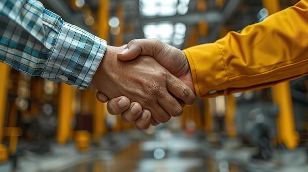 Handshake Between Two Workers in an Industrial Setting