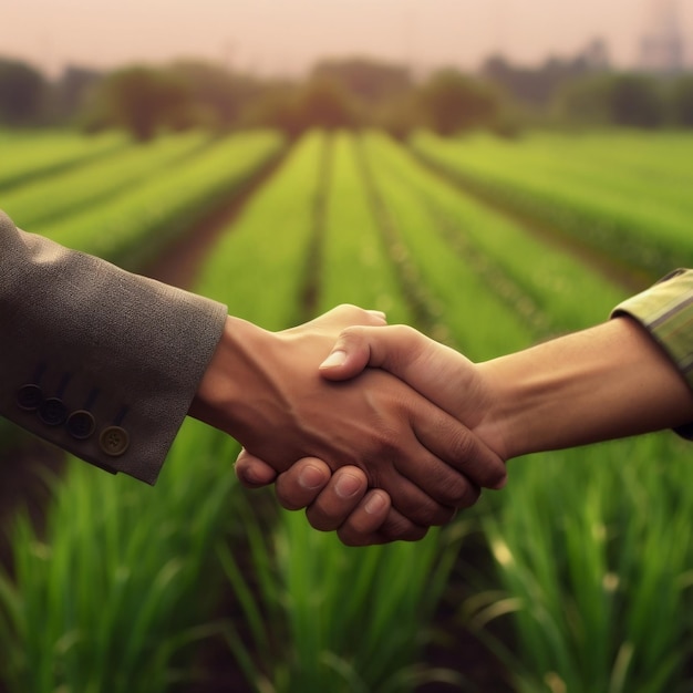 Handshake with Blurred Green Farm Background Generative AI