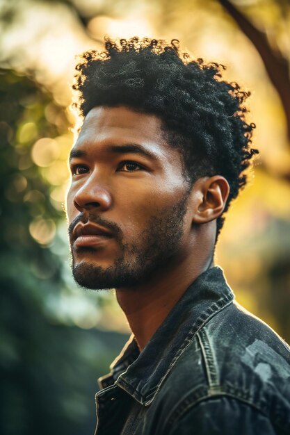 Handsome african american man with afro hairstyle and jeans jacket