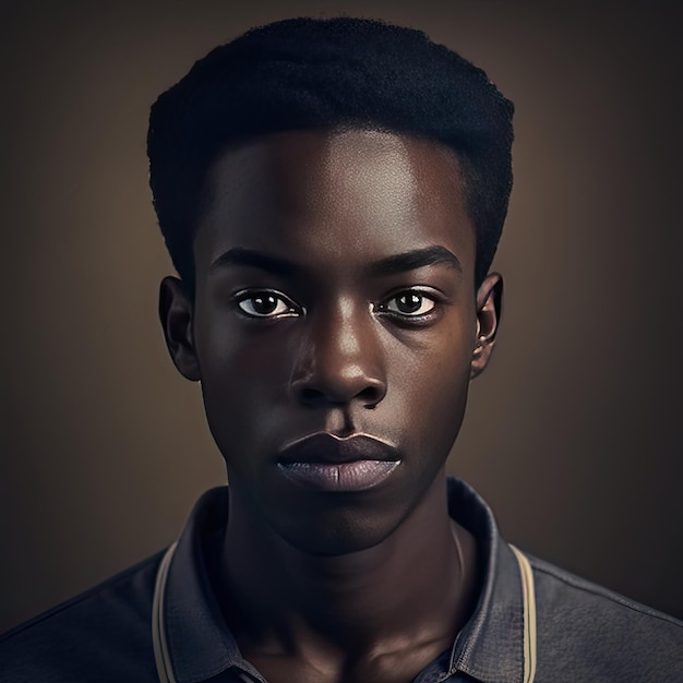 Handsome african guy looking at camera on dark background Generative AI