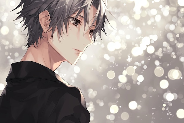 Handsome Anime Boy In Profile On Silver Background