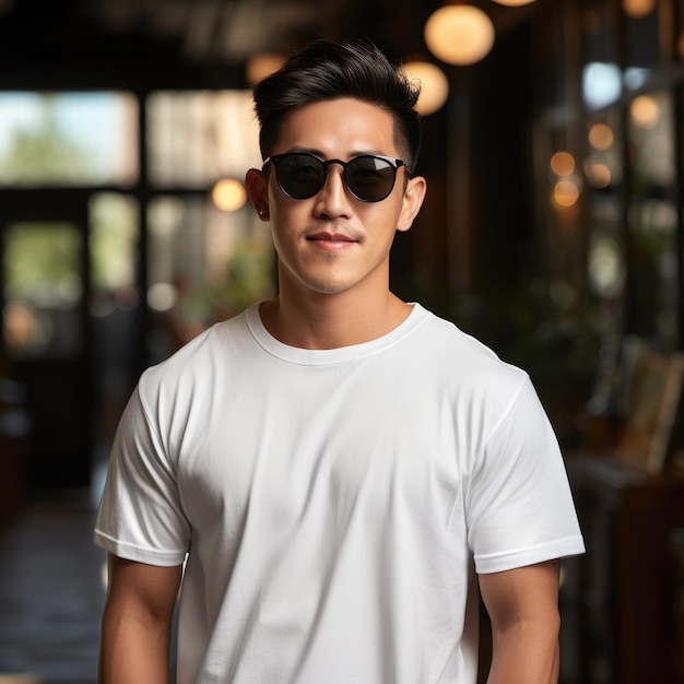 Handsome asian male wearing blank empty tshirt