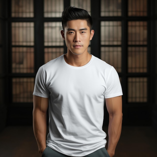 Handsome asian male wearing blank empty tshirt