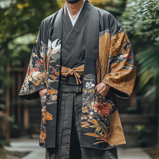 Photo handsome asian man wearing traditional japanese kimono