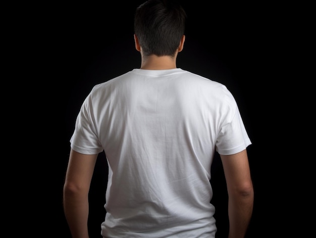 Handsome Athletic man in white blank tshirt standing on black wall background Generative AI