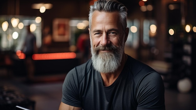 handsome bearded man in a stylish white shirt is using a smart phone in the background