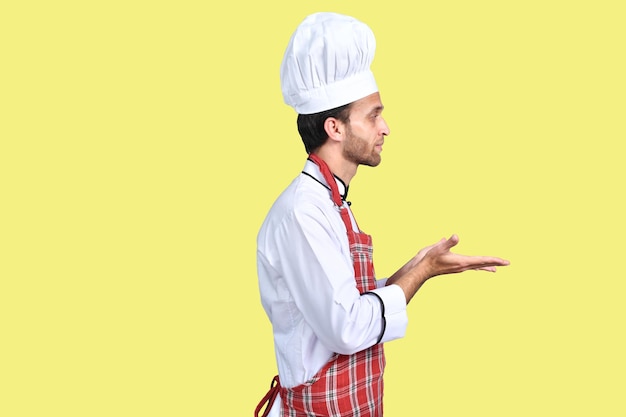 handsome chef cook side pose white outfit indian pakistani model