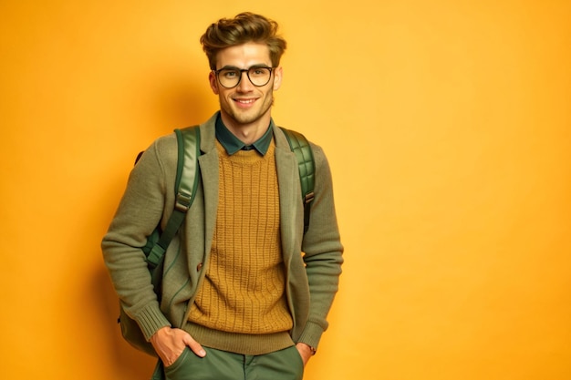 Photo a handsome college student with books and a backpack