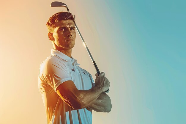 Photo handsome confident male golfer standing with golf club