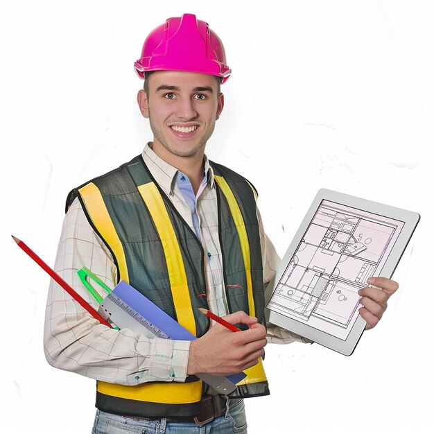 Photo a handsome male civil engineer on a white background