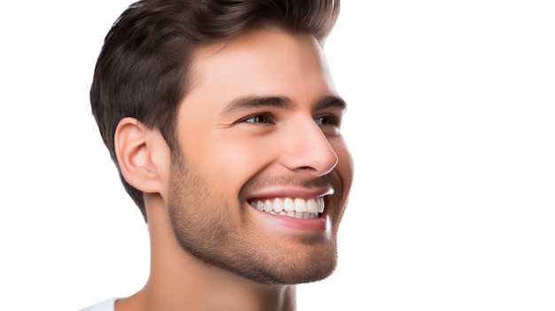 Handsome male model man smiling with perfectly clean teeth stock photo dental background