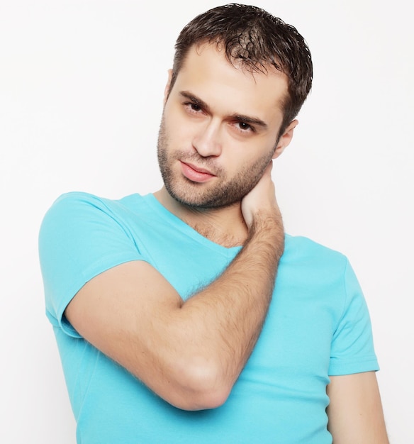 handsome man in blue shirt