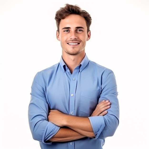 Handsome man in elegant suit on white background