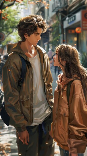 Handsome man meeting a girl Romance illustration