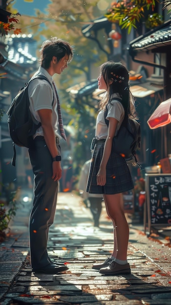 Handsome man meeting a girl Romance illustration