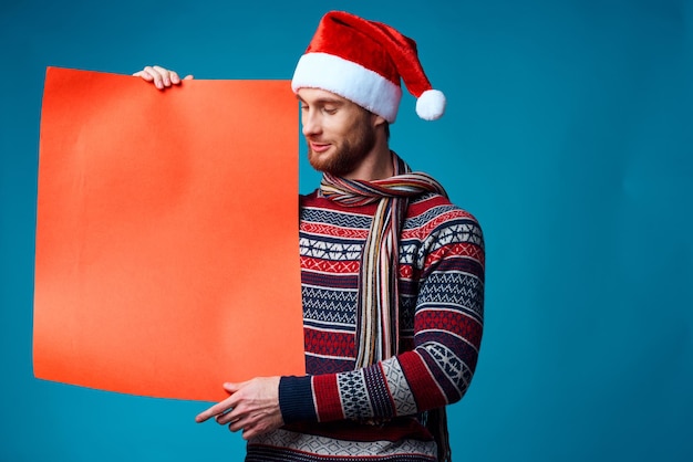 Handsome man in New Year39s clothes advertising copy space isolated background