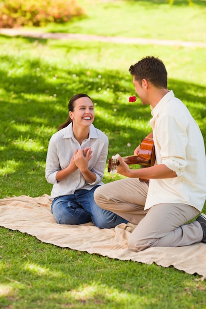 Handsome man playing guitar