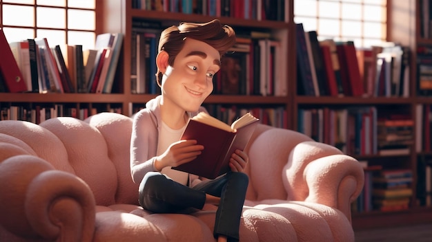 Handsome man reading a book in the sofa