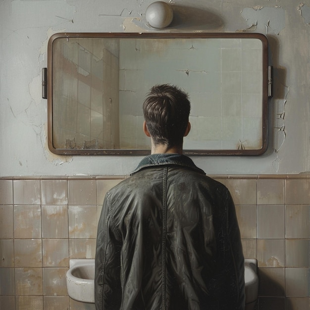 Photo handsome man stylishly grooming with a sink and corner mirror