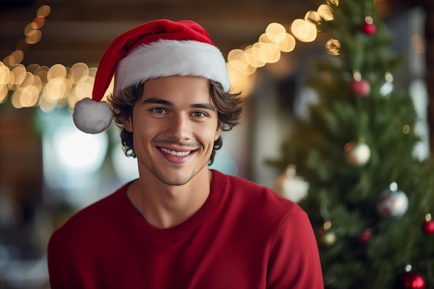 Handsome man with Christmas hat