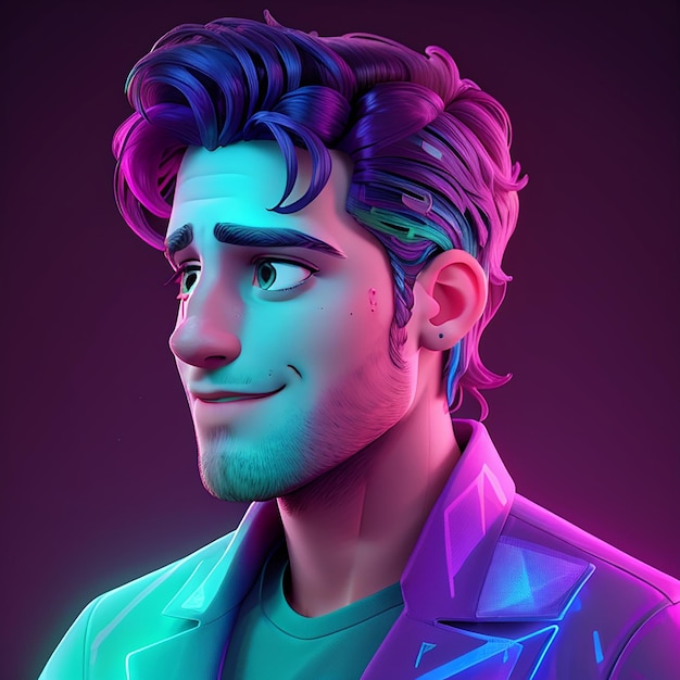 handsome man with neon hologram glitch effect