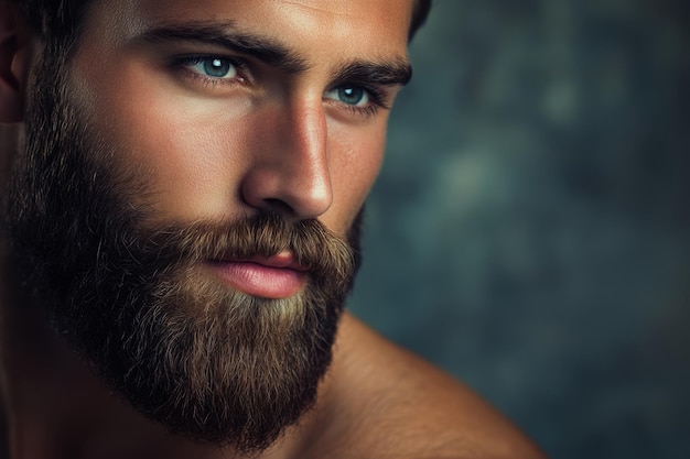 Photo handsome man with perfect skin and beautiful beard studio shot