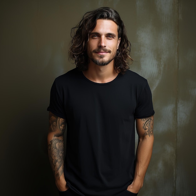 A handsome model wearing blank empty tshirt for mockup