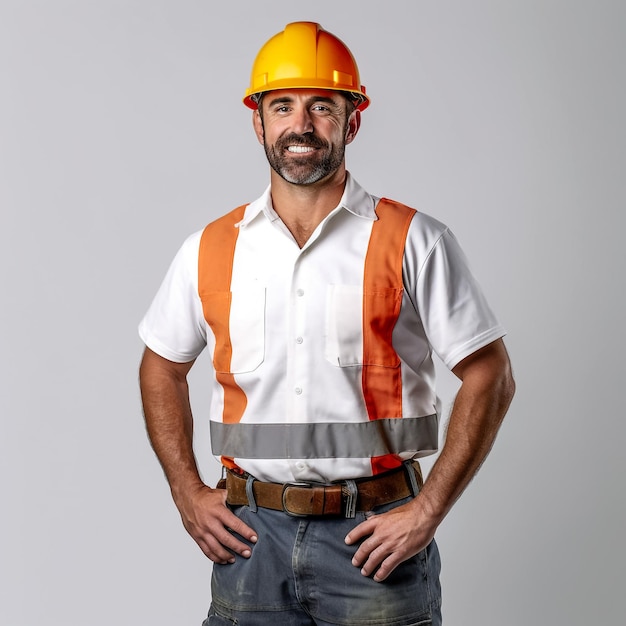 Handsome plumber showing thumbup on grey background